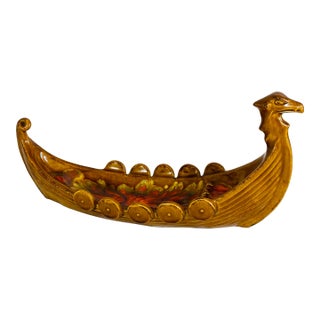 1960s Ceramic Art Pottery Viking Ship Ashtray Dish For Sale