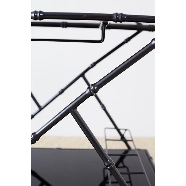 Black Modern Italian Black Faux-Bamboo Rolling Bar Cart For Sale - Image 8 of 13