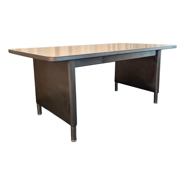 1950s Mid-Century Industrial Brushed Steel Police Station Desk For Sale