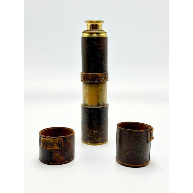 19th Century French Nautical Leather Bound Brass Telescope For Sale - Image 10 of 14