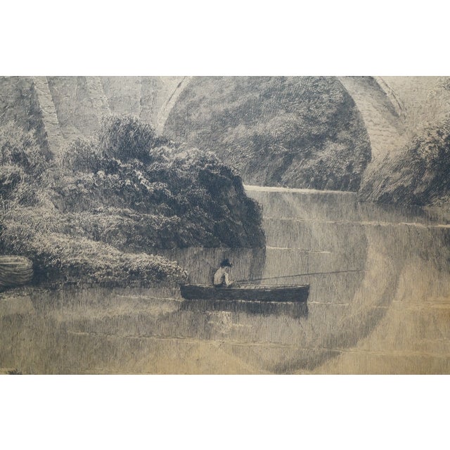 Antique David Law Signed Medieval Bridge Fishing River Landscape Etching 30" For Sale - Image 9 of 11