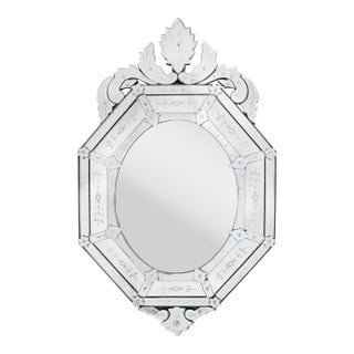 50-Inch Italian 1940s Venetian Etched Glass Mirror With Wood Backing For Sale