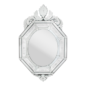50-Inch Italian 1940s Venetian Etched Glass Mirror With Wood Backing