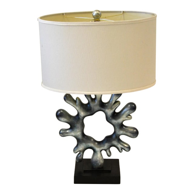 Vintage Ice Blue Resin Biomorphic Shape Abstract Art Table Lamp & Oval Shade 70s For Sale