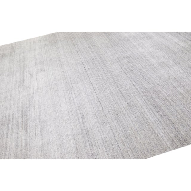 1960s Modern Handmade Gabbeh Style Wool Rug in Solid Gray Field For Sale In New York - Image 6 of 7
