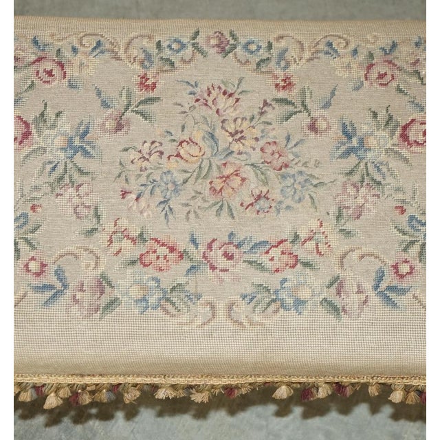 Large Victorian Oak Cabriole Legged Footstool with Embroidered Upholstery, 1880s For Sale - Image 11 of 18