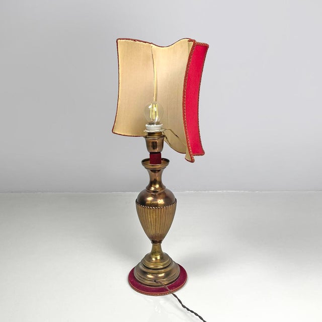 1950s Mid-Century Modern Italian Table Lamp Red Fabric Shade with Decorations, 1950s For Sale - Image 5 of 18