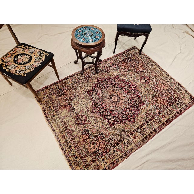 19th Century 19th Century Persian Kerman Lavar Rug, Hand-Knotted Wool, Floral Pattern. Red & Ivory, 4x6 For Sale - Image 5 of 14