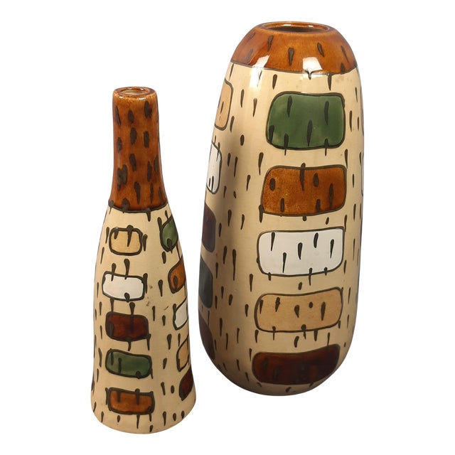 Multicolored Majolica Cracklè Ceramic Vases, 1970s, Set of 2 For Sale