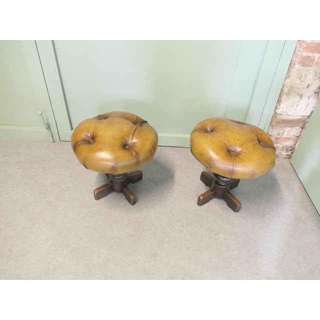 Vintage French Button Leather Swivel Stools, 1950, Set of 2 For Sale - Image 6 of 8