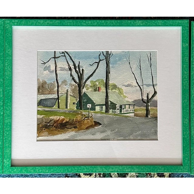 Newly framed collection of three home & landscape paintings at 15" x 18" each, in modern Green Glazed Frames. Simple and...