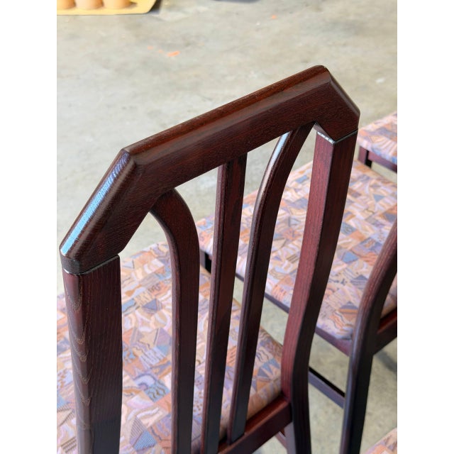 Mid 20th Century Dark Wood High-Back Upholstered Dining Chairs Set of 6 Mid-Century Modern For Sale - Image 5 of 12