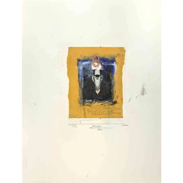 Obsession is a painting artwork, realized by sergio barletta in 1997. Tempera, collage, and watercolor on cardboard hand-...