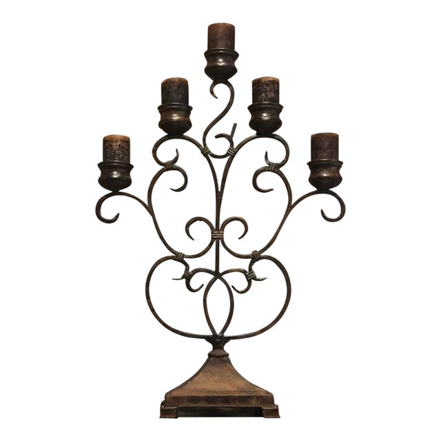Uttermost 5-Candle Scrolled Candelabra Distressed Bronze Hearth Accent or Centerpiece For Sale