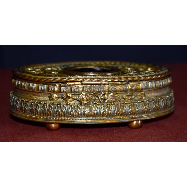 Antique Bronze Casket Box French Ormolu Jewelry Hand Painted Enamel Portrait For Sale - Image 15 of 18