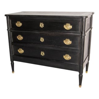 French Louis XVI Style Black Wood Chest of Drawers, 1980s For Sale