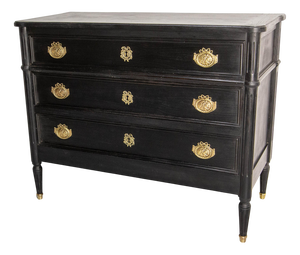 French Louis XVI Style Black Wood Chest of Drawers, 1980s