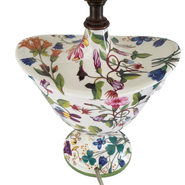 1980s Italian Botanical Painted Ceramic Urn Table Lamp With Lion Masks & Turquoise Finial Neoclassical For Sale - Image 11 of 14