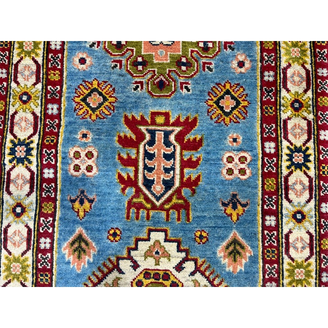 Burgundy Blue and Burgundy Kazak Wool Runner Rug, Tribal Hallway Rug, 2'9" X 13'1" For Sale - Image 8 of 15