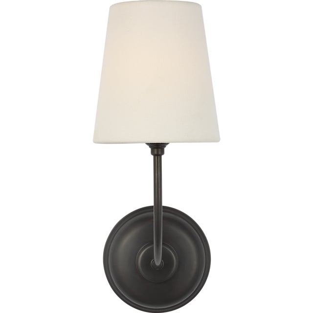 Visual Comfort Thomas O'Brien for Visual Comfort Signature Vendome 16" Cordless Single Sconce in Bronze with Linen Shade For Sale - Image 4 of 12