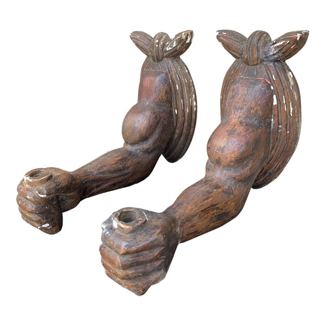 Vintage Trompe l'Oeil Plaster Arm Candle Sconces, Pair For Sale