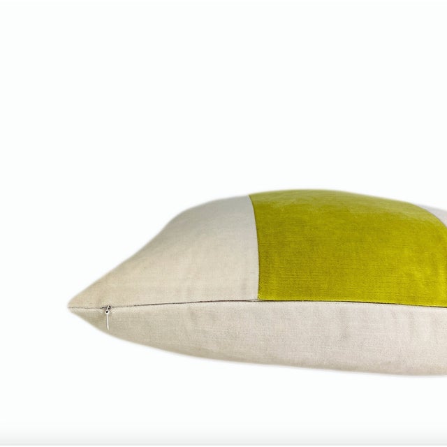 Contemporary Off White and Citron Throw Pillow Cover With Feather Down Insert For Sale - Image 3 of 5