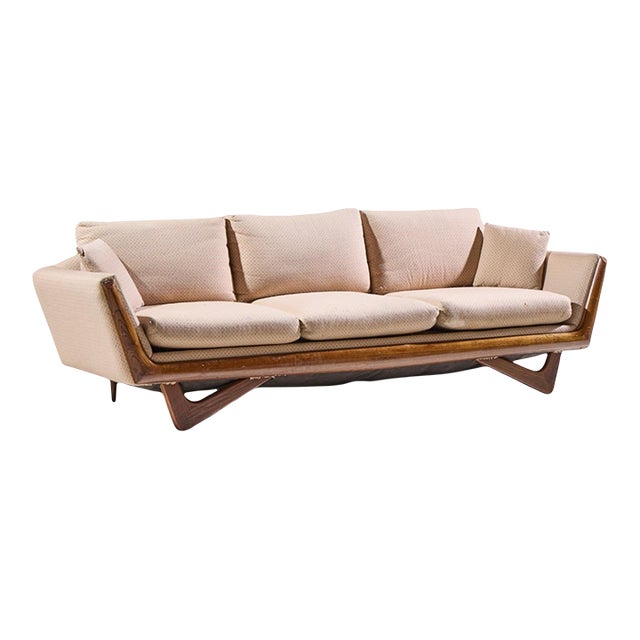 Adrian Pearsall Style Mid Century Walnut Gondola Sofa For Sale