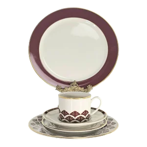 Pickard “Ensemble” Burgundy and Gold Bone China 5-Piece Place Setting, Usa