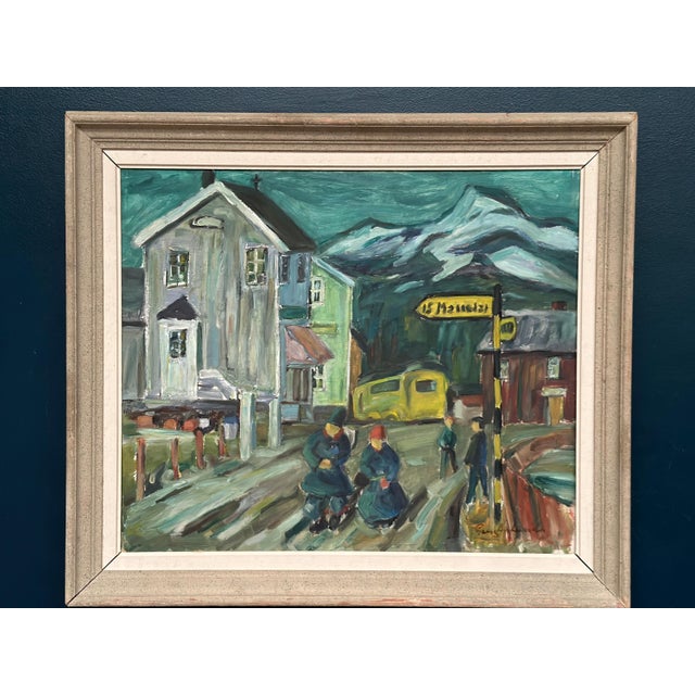 Original Swedish Oil on Canvas – “Figures in the Street” by Georg Andersson – Signed – Vintage & Framed – 60 × 42 cm...