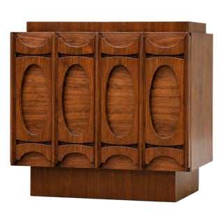1970s Refinished Walnut Brutalist Nightstand For Sale
