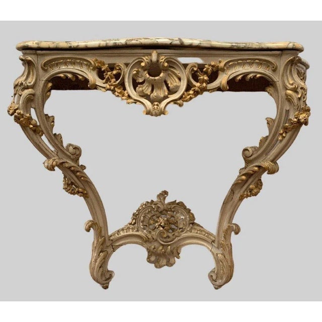 Louis XV Style Carved Console Table in Painted and Gilded Wood For Sale - Image 13 of 13