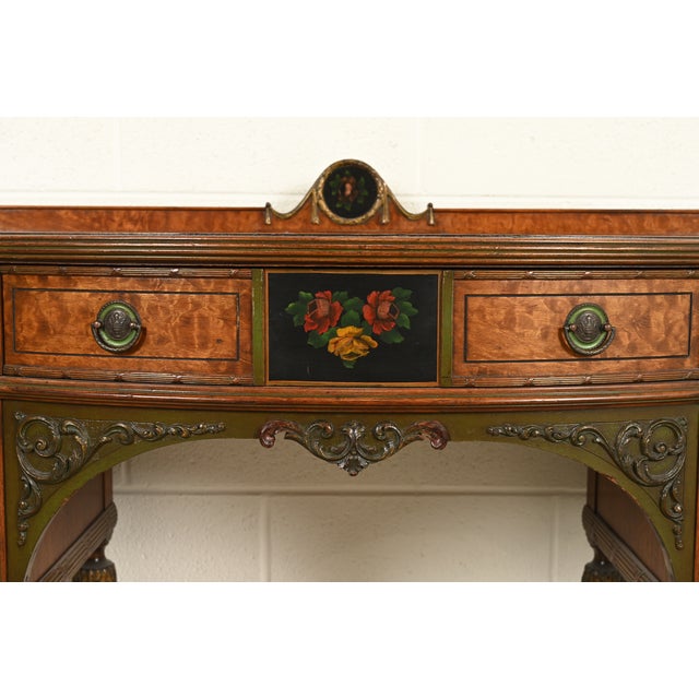 Brown Berkey & Gay Style French Regency Louis XVI Hand Painted Walnut and Burl Wood Sideboard Credenza, Circa 1940s For Sale - Image 8 of 15