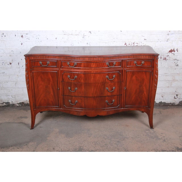 Flame Mahogany French Carved Bow Front Sideboard Credenza By