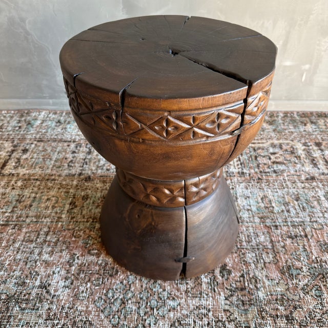 Late 20th Century Hand Carved Side Table With Carvings Made From Solid Walnut For Sale In Los Angeles - Image 6 of 8