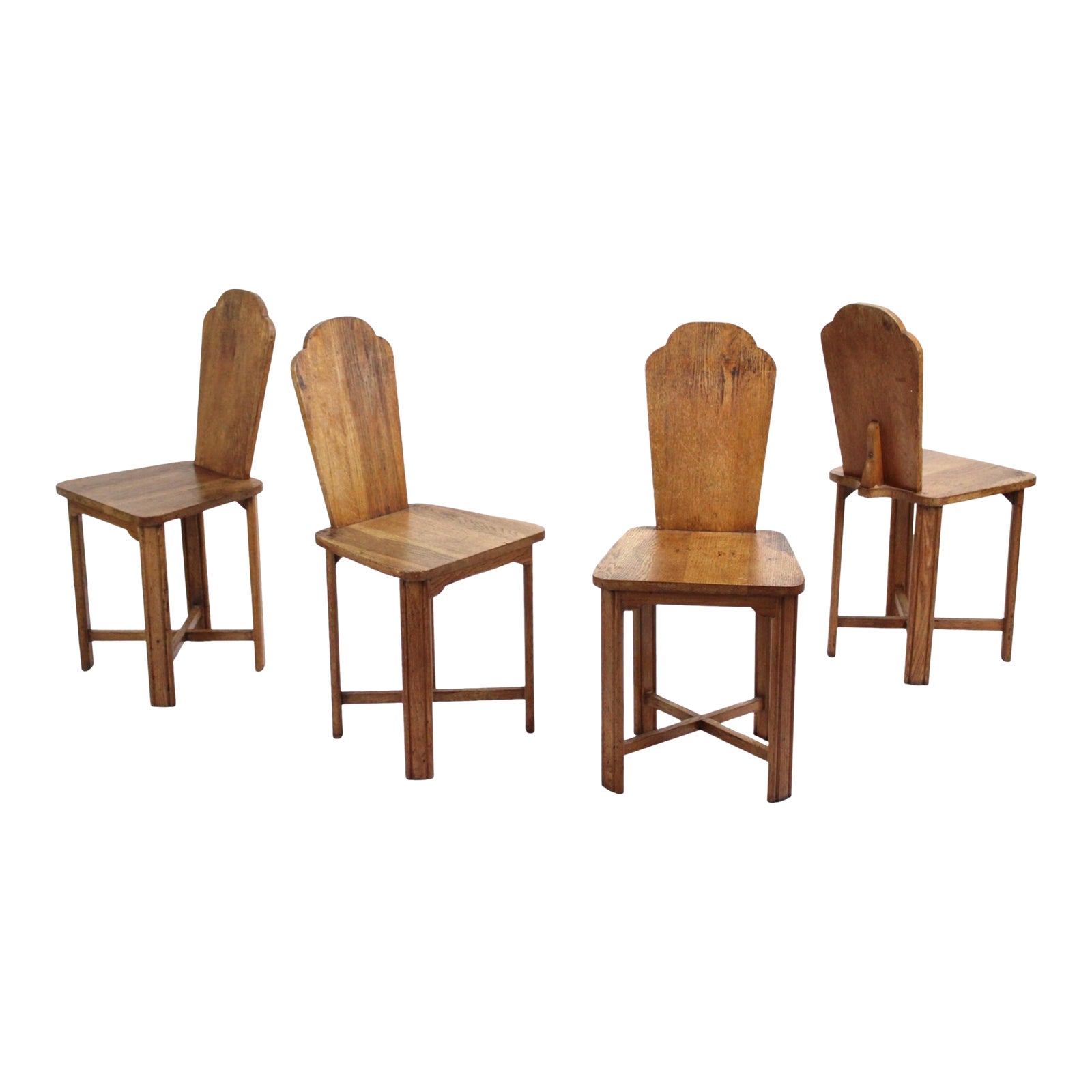 Mid 20th Century Rustic Solid Oak Dining Chairs Set of 4 Chairish