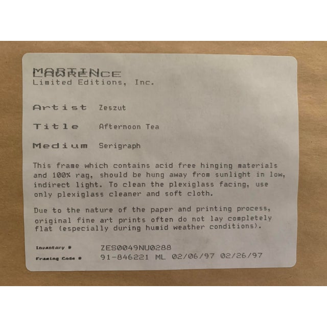 1990s 1990s "Afternoon Tea" Interior Scene Serigraph by Laurie Zeszut, Framed For Sale - Image 5 of 7