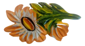 Early 20th Century Art Deco Carved Painted Celluloid Floral Brooch