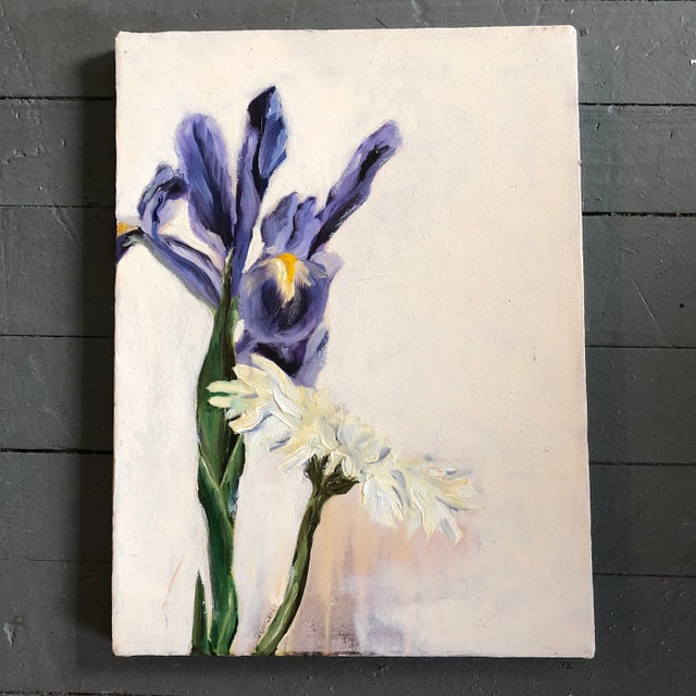 1990s Original Contemporary Floral Painting With Iris Signed For Sale - Image 5 of 5