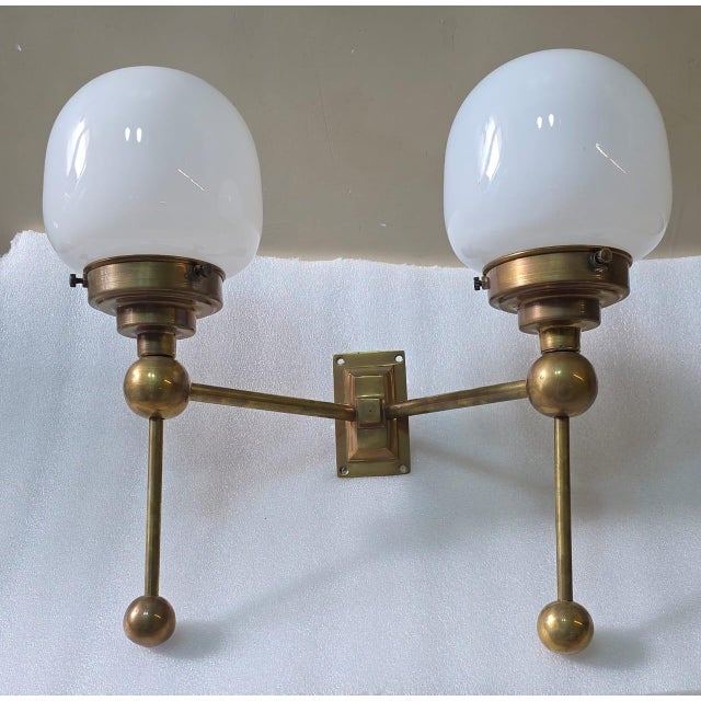 Art Deco Vintage Art Deco Light Old Lamp Wall Sconces Fixture Brass & Milk Glass Shade Ship Light For Sale - Image 3 of 6