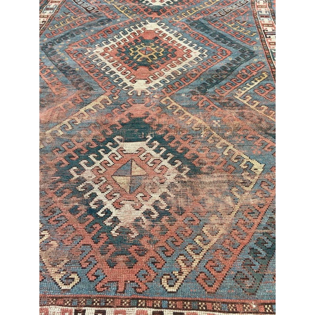 1910-20's Antique Caucasian Rug With Ram Horn Outlined Diamond Rug 4 4 X 6 4 For Sale - Image 4 of 13
