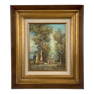 Signed Mid-Century European Impressionist Landscape Oil Painting in Gilt Frame For Sale