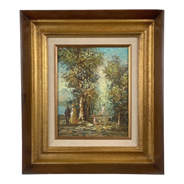 Signed Mid-Century European Impressionist Landscape Oil Painting in Gilt Frame For Sale