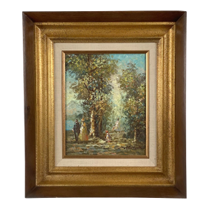 Signed Mid-Century European Impressionist Landscape Oil Painting in Gilt Frame