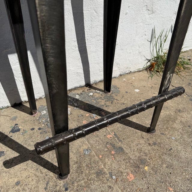 1980's Vintage Hammered Steel Bar Stools - A Pair For Sale - Image 10 of 11