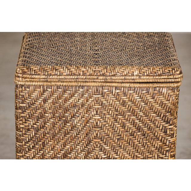 Brown Vintage Rattan Over Wood Storage Basket with Removable Lid and Side Handles For Sale - Image 8 of 17