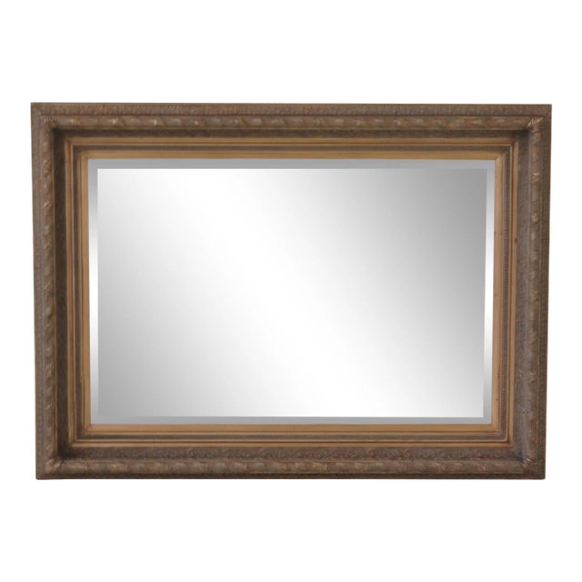 1990s Vintage Gold Framed Rectangular Beveled Glass Mirror For Sale