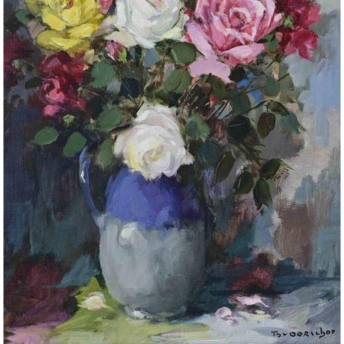 Oil on canvas, hand signed lower right. Framed dimensions: cm. 77x66.5. Very good condition. A vibrant and accomplished...