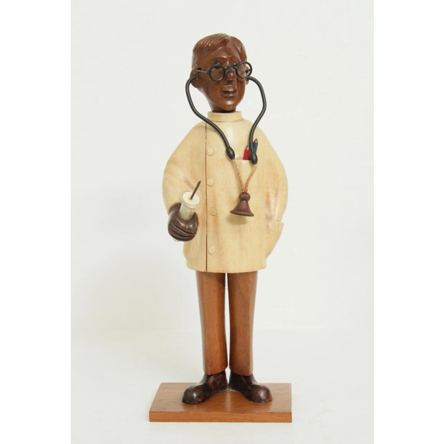 Traditional Romer Vintage Hand Carved Wood Doctor Figurines Statues - a Pair For Sale - Image 3 of 13