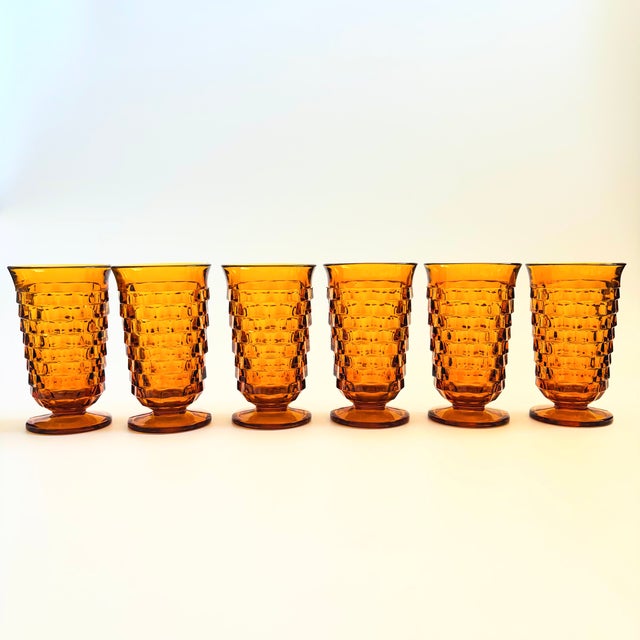 Mid-Century Modern Cubist Amber Glass Iced Tea Tumblers - Set of 6 - Whitehall by Colony For Sale - Image 3 of 11