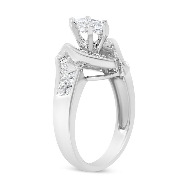Haus of Brilliance 14K White Gold 1 1/4 Cttw Pie, Baguette and Princess cut Diamond Marquise Shape Engagement Cocktail Ring (H-I Color, SI2-I1 Clarity) For Sale - Image 4 of 6
